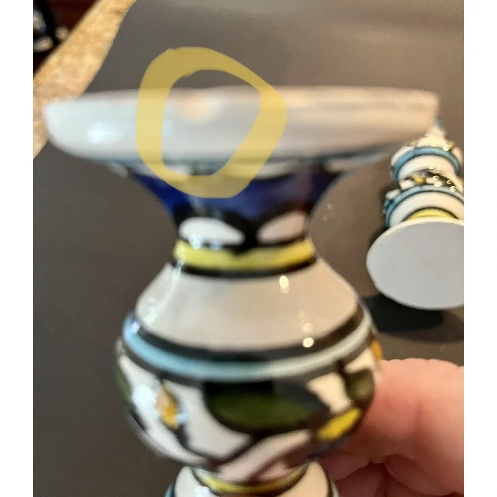 Israeli Ceramic Pottery Iznik Shabat Candlesticks‎ Hand Painted